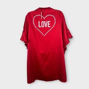 Victorias Secret Womens Red Ruffle Satin Robe One Size Back White Heart Print